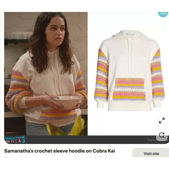 Alice + Olivia Pocket Hoodie Pullover Ivory Multicolor Small - Picture 3 of 16